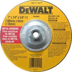 DeWALT - 24 Grit, 7" Wheel Diam, 1/4" Wheel Thickness, Type 27 Depressed Center Wheel - Aluminum Oxide, R Hardness, 8,700 Max RPM, Compatible with Angle Grinder - Industrial Tool & Supply