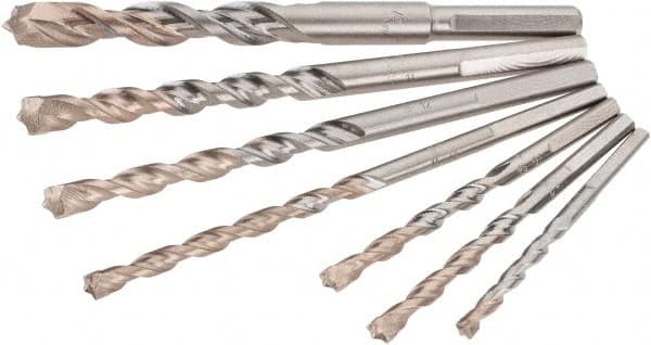 DeWALT - 3/16 to 1/2", 0° Point, Bright Finish, Carbide-Tipped Hammer Drill Bit Set - Industrial Tool & Supply