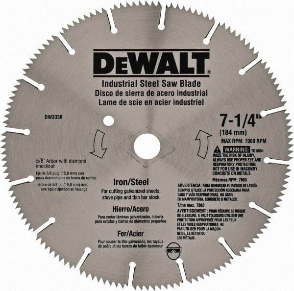 DeWALT - 7-1/4" Diam, 5/8" Arbor Hole Diam, 16 Tooth Wet & Dry Cut Saw Blade - Steel, Smooth Action, Standard Round Arbor - Industrial Tool & Supply