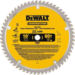 DeWALT - 10" Diam, 5/8" Arbor Hole Diam, 60 Tooth Wet & Dry Cut Saw Blade - Carbide-Tipped, Fine Finishing Action, Standard Round Arbor - Industrial Tool & Supply
