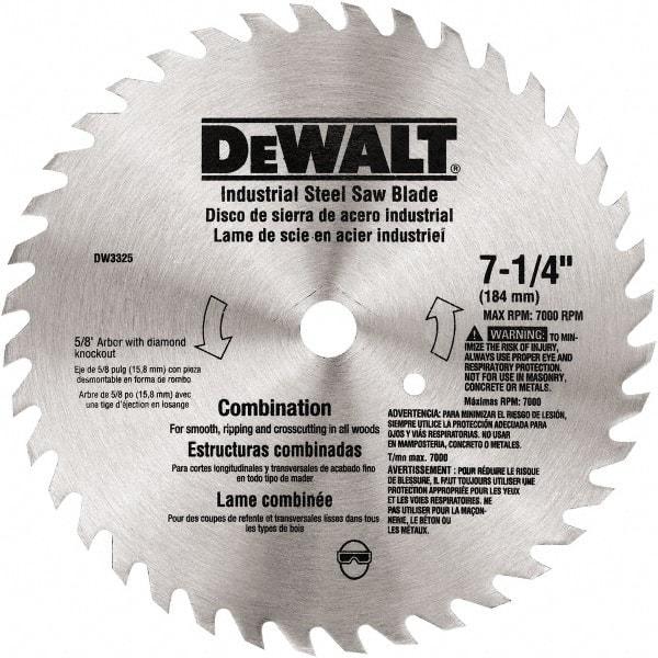 DeWALT - 7-1/4" Diam, 80 Tooth Wet & Dry Cut Saw Blade - Steel, Standard Round Arbor - Industrial Tool & Supply