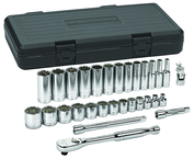 30 Piece - 3/8" Drive - 12 Point - Socket & Ratchet Set SAE - Industrial Tool & Supply