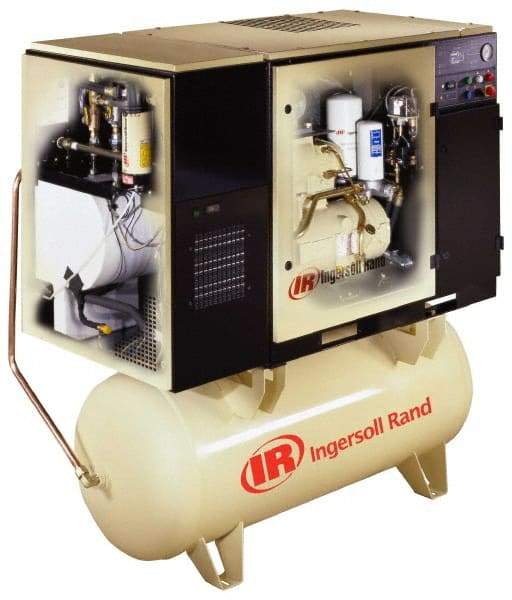 Ingersoll-Rand - 15 hp, 120 Gal Stationary Electric Rotary Screw Air Compressor - Three Phase, 150 Max psi, 50 CFM, 230 Volt - Industrial Tool & Supply