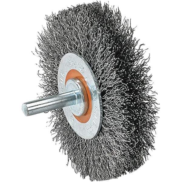 WALTER Surface Technologies - 2" OD, 1/4" Shank Diam, Crimped Steel Wheel Brush - 5/8" Face Width, 0.0118" Filament Diam, 25,000 RPM - Industrial Tool & Supply