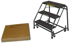 Ballymore - 28-1/2" 3 Step Ladder - Spring Loaded Rolling Safety Ladder, 450 Lb Capacity, 28-1/2" Platform Height, 20" Base Width x 25" Base Depth, Expanded Metal Tread - Industrial Tool & Supply