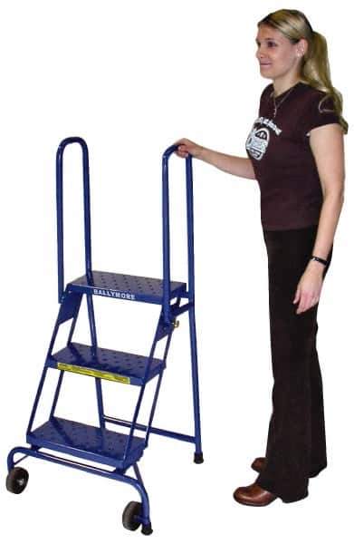 Ballymore - 52" 3 Step Ladder - Portable Folding Safety Ladder, 350 Lb Capacity, 30" Platform Height, 24" Base Width x 23" Base Depth, Perforated Tread - Industrial Tool & Supply