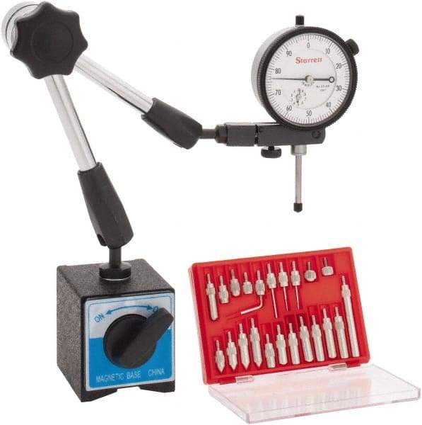 Starrett - 0.001" Graduation, 1" Max Meas, 0-100 Dial Reading, Dial Indicator & Base Kit - 2-1/4" Base Length x 2" Base Width x 2-1/8" Base Height - Industrial Tool & Supply