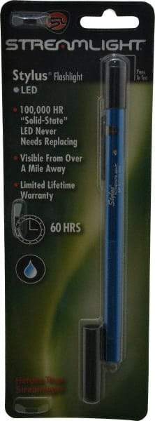 Streamlight - White LED Bulb, Mini Flashlight - Blue Aluminum Body, 3 AAAA Alkaline Batteries Included - Industrial Tool & Supply