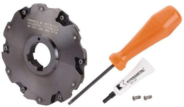 Kennametal - Arbor Hole Connection, 5/16" Cutting Width, 1.435" Depth of Cut, 5" Cutter Diam, 1-1/4" Hole Diam, 6 Tooth Indexable Slotting Cutter - 90° LN Toolholder, LNE 1245... Insert - Industrial Tool & Supply