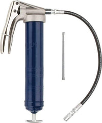 Lincoln - 7,500 Max psi, Flexible Pistol Grease Gun - 14-1 & 2 oz (Cartridge) & 16 oz (Bulk) Capacity, 1/8 Thread Outlet, 39 Strokes per oz, Bulk & Cartridge Fill, Includes 6" Straight Pipe & Coupler - Industrial Tool & Supply