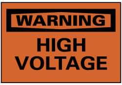 NMC - Accident Prevention Label, Header: WARNING - Legend: Warning - High Voltage, English, Black & Orange, 5" Long x 3" High, Sign Muscle Finish - Industrial Tool & Supply