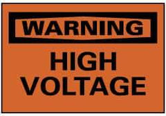 NMC - Accident Prevention Label, Header: WARNING - Legend: Warning - High Voltage, English, Black & Orange, 5" Long x 3" High, Sign Muscle Finish - Industrial Tool & Supply