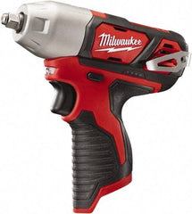 Milwaukee Tool - 3/8" Drive 12 Volt Pistol Grip Cordless Impact Wrench & Ratchet - 0 to 2,500 RPM, 0 to 3,300 BPM, 100 Ft/Lb Torque, Lithium-Ion Batteries Not Included - Industrial Tool & Supply