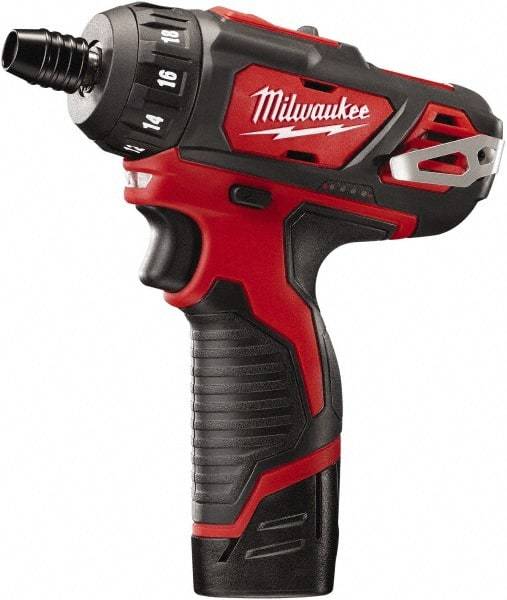 Milwaukee Tool - 12 Volts, Lithium-Ion Battery, Pistol Grip Cordless Screwdriver - 2 Speeds, 400 and 1,500 RPM, 275 Inch/Lbs. Torque - Industrial Tool & Supply