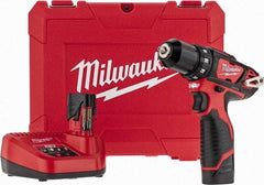 Milwaukee Tool - 12 Volt 3/8" Chuck Pistol Grip Handle Cordless Drill - 0-400 & 0-1500 RPM, Keyless Chuck, Reversible, 2 Lithium-Ion Batteries Included - Industrial Tool & Supply