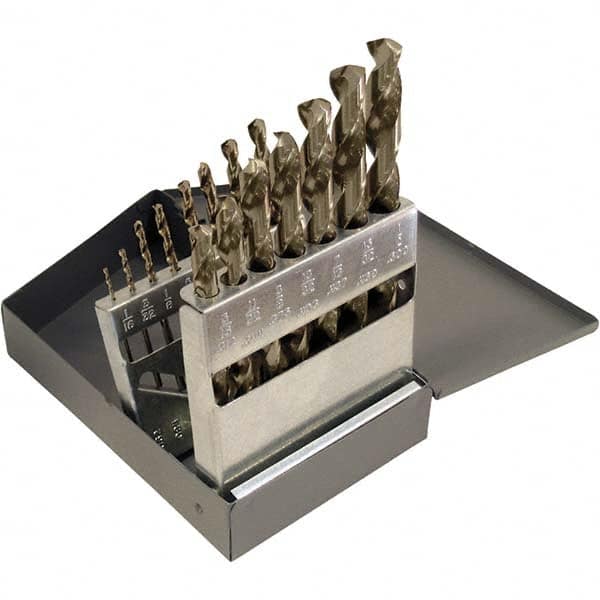 Chicago-Latrobe - 1/16 to 1/2", 135° Point, Gold Finish, Cobalt Jobber Length Drill Bit Set - Industrial Tool & Supply