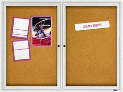 Quartet - 48" Wide x 36" High Enclosed Cork Bulletin Board - Natural (Color) - Industrial Tool & Supply