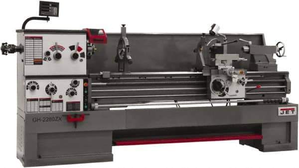 Jet - 26" Swing, 80" Between Centers, 230 Volt, Triple Phase Engine Lathe - 6MT Taper, 10 hp, 40 to 1,800 RPM, 4-1/8" Bore Diam, 43" Deep x 57" High x 136" Long - Industrial Tool & Supply
