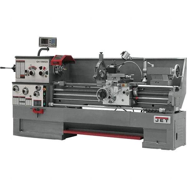 Jet - 16" Swing, 60" Between Centers, 230 Volt, Triple Phase Engine Lathe - 7MT Taper, 7-1/2 hp, 25 to 1,800 RPM, 3-1/8" Bore Diam, 40" Deep x 48" High x 116-1/2" Long - Industrial Tool & Supply
