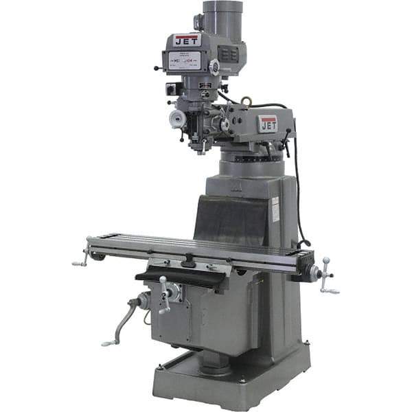 Jet - 10" Table Width x 50" Table Length, Variable Speed Pulley Control, 3 Phase Knee Milling Machine - R8 Spindle Taper, 3 hp - Industrial Tool & Supply