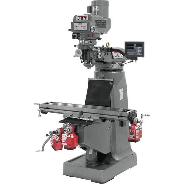 Jet - 9" Table Width x 49" Table Length, Variable Speed Pulley Control, 3 Phase Knee Milling Machine - R8 Spindle Taper, 3 hp - Industrial Tool & Supply