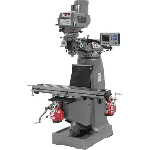 Jet - 9" Table Width x 49" Table Length, Variable Speed Pulley Control, 1 Phase Knee Milling Machine - R8 Spindle Taper, 2 hp - Industrial Tool & Supply