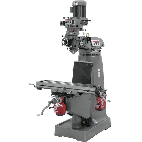 Jet - 9" Table Width x 42" Table Length, Step Pulley Control, 1 Phase Knee Milling Machine - R8 Spindle Taper, 2 hp - Industrial Tool & Supply