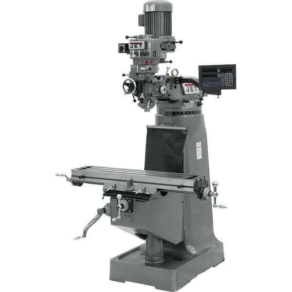 Jet - 9" Table Width x 42" Table Length, Step Pulley Control, 1 Phase Knee Milling Machine - R8 Spindle Taper, 2 hp - Industrial Tool & Supply