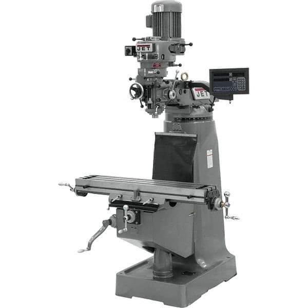 Jet - 9" Table Width x 42" Table Length, Step Pulley Control, 3 Phase Knee Milling Machine - R8 Spindle Taper, 2 hp - Industrial Tool & Supply