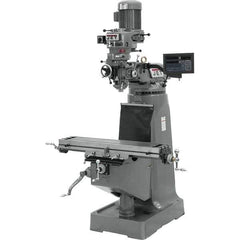Jet - 9" Table Width x 42" Table Length, Step Pulley Control, 3 Phase Knee Milling Machine - R8 Spindle Taper, 2 hp - Industrial Tool & Supply