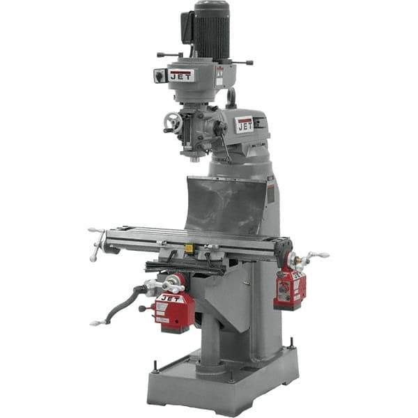 Jet - 7-7/8" Table Width x 35-3/4" Table Length, Step Pulley Control, 1 Phase Knee Milling Machine - R8 Spindle Taper, 1-1/2 hp - Industrial Tool & Supply