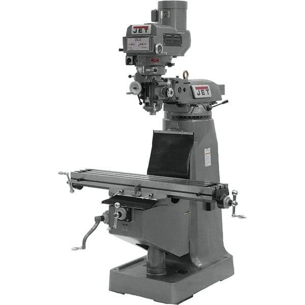 Jet - 9" Table Width x 49" Table Length, Variable Speed Pulley Control, 3 Phase Knee Milling Machine - R8 Spindle Taper, 3 hp - Industrial Tool & Supply