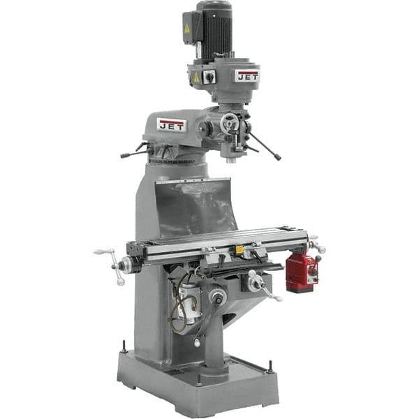 Jet - 7-7/8" Table Width x 35-3/4" Table Length, Step Pulley Control, 3 Phase Knee Milling Machine - R8 Spindle Taper, 1-1/2 hp - Industrial Tool & Supply