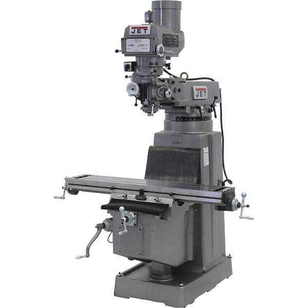 Jet - 10" Table Width x 50" Table Length, Variable Speed Pulley Control, 3 Phase Knee Milling Machine - R8 Spindle Taper, 3 hp - Industrial Tool & Supply