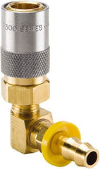 Parker - Nonthreaded Brass Hydraulic Hose Push-Lok Hose Barb Coupler & 90° Fitting - 200 psi, 6 GPM, 3/8" Hose Diam, Series Moldmate - Industrial Tool & Supply