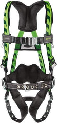 Miller - 400 Lb Capacity, Size L/XL, Full Body AirCore Construction Safety Harness - Polyester, Side D-Ring, Tongue Buckle Leg Strap, Quick Connect Chest Strap, Black/Green - Industrial Tool & Supply