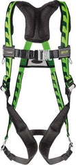 Miller - 400 Lb Capacity, Size Universal, Full Body AirCore Single D-Ring Safety Harness - Polyester, Quick Connect Leg Strap, Quick Connect Chest Strap, Black/Green - Industrial Tool & Supply