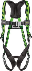 Miller - 400 Lb Capacity, Size Universal, Full Body AirCore Single D-Ring Safety Harness - Polyester, Tongue Buckle Leg Strap, Quick Connect Chest Strap, Black/Green - Industrial Tool & Supply