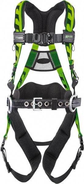 Miller - 400 Lb Capacity, Size Universal, Full Body AirCore Construction Safety Harness - Polyester, Side D-Ring, Quick Connect Leg Strap, Quick Connect Chest Strap - Industrial Tool & Supply