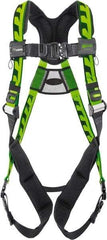 Miller - 400 Lb Capacity, Size Universal, Full Body AirCore Single D-Ring Safety Harness - Polyester, Quick Connect Leg Strap, Quick Connect Chest Strap, Black/Green - Industrial Tool & Supply