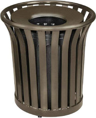 Rubbermaid - 36 Gal Bronze Round Decorative Waste Receptacle With Top - Steel, 826mm High - Industrial Tool & Supply