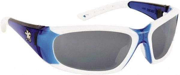 MCR Safety - Gray Lenses, Framed Safety Glasses - Anti-Fog, Scratch Resistant, Blue, White Polycarbonate/Thermoplastic Rubber Frame, Size Universal, Wrap Around - Industrial Tool & Supply