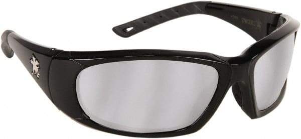 MCR Safety - Silver Mirror Lenses, Framed Safety Glasses - Scratch Resistant, Black Polycarbonate/Thermoplastic Rubber Frame, Size Universal, Wrap Around - Industrial Tool & Supply