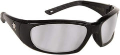 MCR Safety - Silver Mirror Lenses, Framed Safety Glasses - Scratch Resistant, Black Polycarbonate/Thermoplastic Rubber Frame, Size Universal, Wrap Around - Industrial Tool & Supply