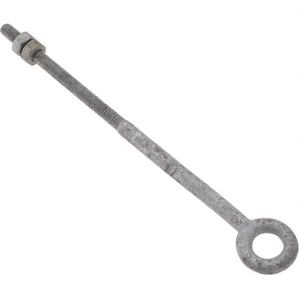 Value Collection - 500 Lb Capacity, Steel, 1/4-20 Thread, Fixed Lifting Eye Bolt - Partially Threaded, 7" Shank, No Shoulder - Industrial Tool & Supply