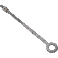 Value Collection - 500 Lb Capacity, Steel, 1/4-20 Thread, Fixed Lifting Eye Bolt - Partially Threaded, 7" Shank, No Shoulder - Industrial Tool & Supply