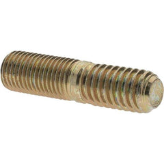 Value Collection - 7/16-20 Long Thread, 7/16-14 Short Thread, 1-3/4" OAL Unequal Double Threaded Stud - Alloy Steel, Zinc Yellow Dichromate Finish, 7/8" Long Thread Length, 3/4" Short Thread Length - Industrial Tool & Supply