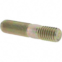 Value Collection - 3/8-24 Long Thread, 3/8-16 Short Thread, 1-3/4" OAL Unequal Double Threaded Stud - Alloy Steel, Zinc Yellow Dichromate Finish, 1" Long Thread Length, 9/16" Short Thread Length - Industrial Tool & Supply