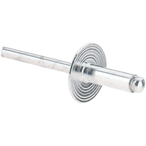 Value Collection - Size 66 Large Flange Dome Head Aluminum Open End Blind Rivet - Aluminum Mandrel, 0.251" to 3/8" Grip, 5/8" Head Diam, 0.192" to 0.196" Hole Diam, 0.575" Length Under Head, 3/16" Body Diam - Industrial Tool & Supply
