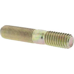 Value Collection - 3/8-24 Long Thread, 3/8-16 Short Thread, 2" OAL Unequal Double Threaded Stud - Alloy Steel, Zinc Yellow Dichromate Finish, 1-1/16" Long Thread Length, 5/8" Short Thread Length - Industrial Tool & Supply